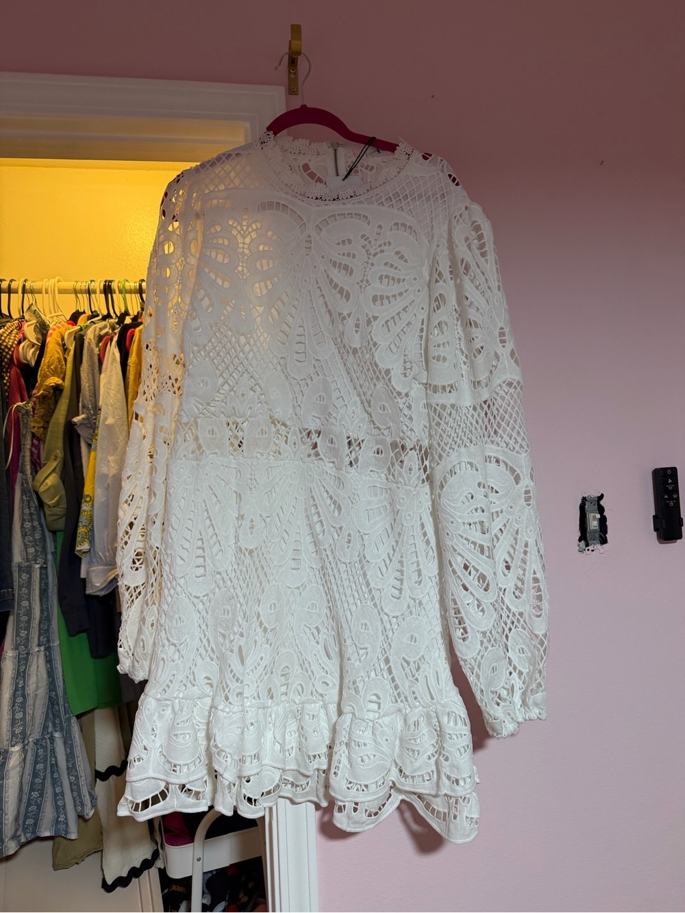 White Lace Long Sleeve Mini Dress - Elegant Women's Dress